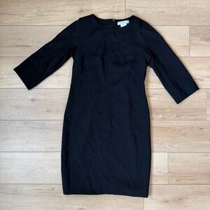MAX MARA Virgin Wool Dress Black Minimalist 3/4 Sleeves Shift Size 12